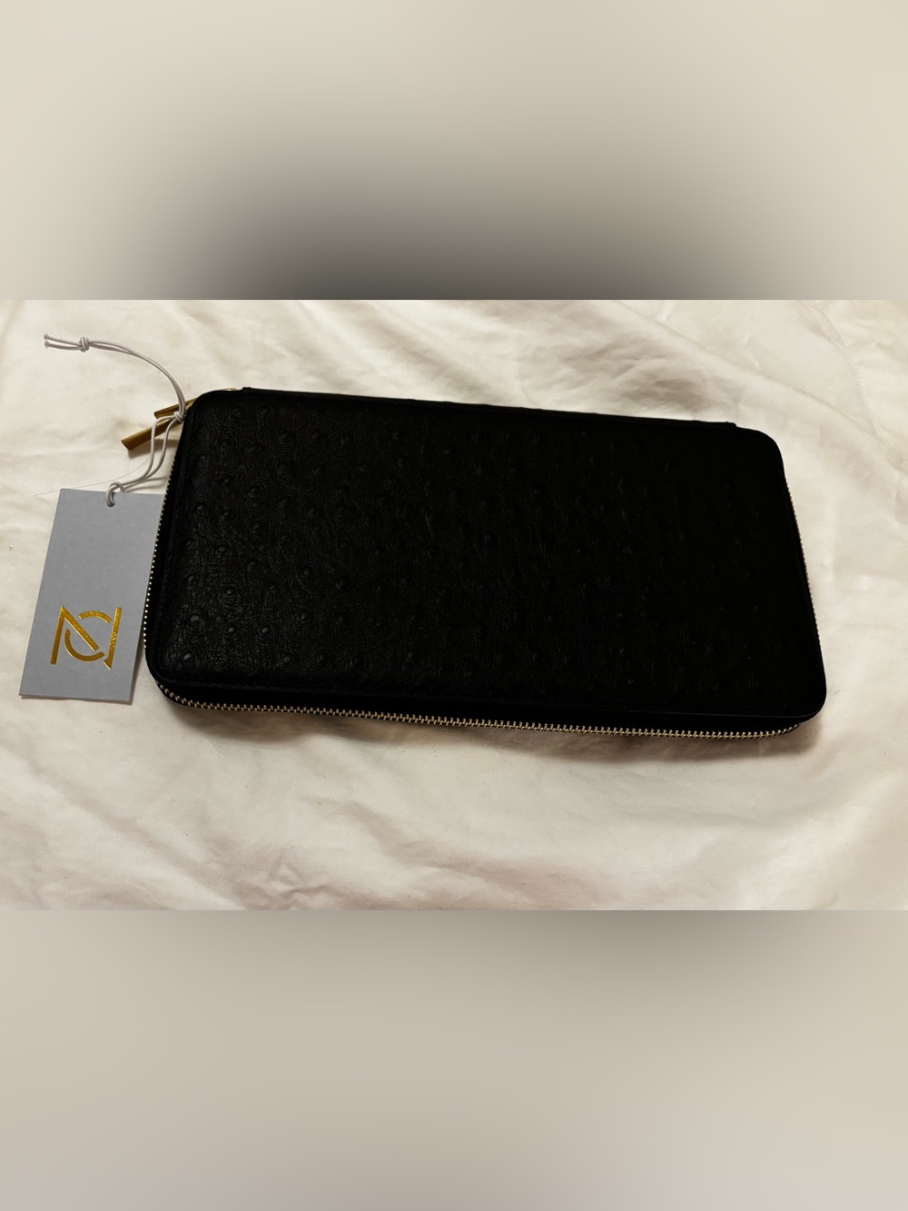 Neely & Chloe Ostrich Embossed Zip Around No. 29 The Travel Wallet NWT Black